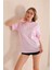 Toz Pembe Bisiklet Yaka Kadın Oversize T-Shirt MW5784 5