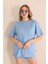 Bebe Mavisi Bisiklet Yaka Kadın Oversize T-Shirt MW5784 2