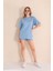 Bebe Mavisi Bisiklet Yaka Kadın Oversize T-Shirt MW5784 3