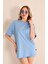 Bebe Mavisi Bisiklet Yaka Kadın Oversize T-Shirt MW5784 5