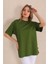 Haki Bisiklet Yaka Kadın Oversize T-Shirt MW5784 3