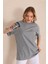 Gri Bisiklet Yaka Kadın Oversize T-Shirt MW5784 4