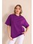 Mor Bisiklet Yaka Kadın Oversize T-Shirt MW5784 1