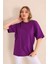 Mor Bisiklet Yaka Kadın Oversize T-Shirt MW5784 2