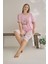 23072 Kadın Kısa Kollu Kaprili Büyük Beden Yazlık Viskon Pijama Takımı 2
