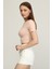 Kadın Pudra Bisiklet Yaka Basic Crop T-Shirt 3