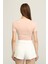 Kadın Pudra Bisiklet Yaka Basic Crop T-Shirt 4