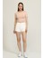 Kadın Pudra Bisiklet Yaka Basic Crop T-Shirt 5