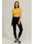 Kadın Hardal Bisiklet Yaka Basic Crop T-Shirt 5