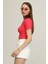 Kadın Pembe Bisiklet Yaka Basic Crop T-Shirt 3