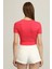 Kadın Pembe Bisiklet Yaka Basic Crop T-Shirt 4