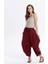 Drape Bel Detaylı Dökümlü Bordo Şalvar Pantolon 2