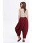 Drape Bel Detaylı Dökümlü Bordo Şalvar Pantolon 3