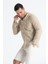 Uzun Kol Erkek Kapüşonlu Yazlık Müslin Sweatshirt Vizon Vzn 3