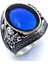 925 Ayar Gümüş Osmanlı Tuğralı Mavi Taşlı Erkek Yüzük 2