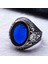 925 Ayar Gümüş Osmanlı Tuğralı Mavi Taşlı Erkek Yüzük 3
