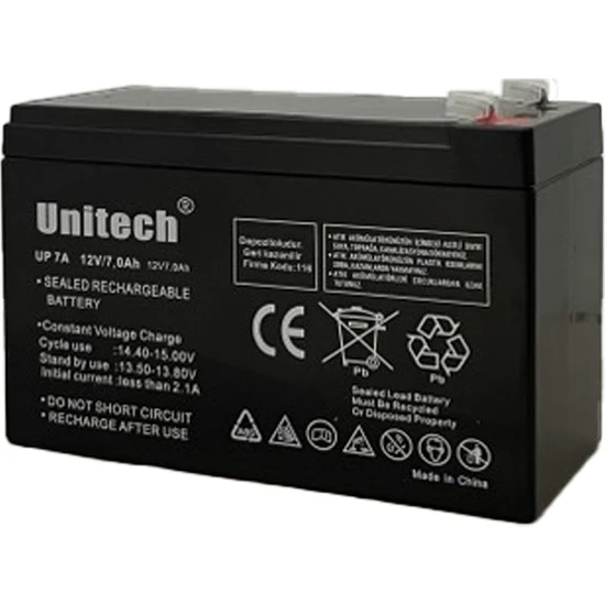 UNITECH 12 Volt 7 Amper Bakımsız Kuru Akü