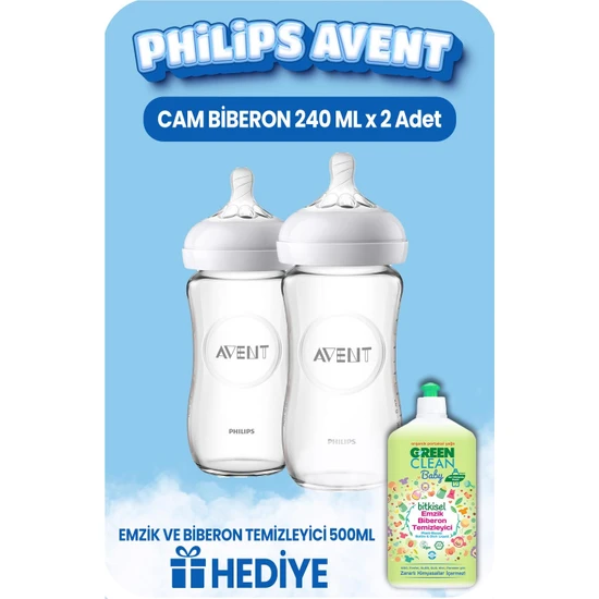 Philips Avent Cam Biberon 1m+ 240 ml x 2 Adet, Emzik Temizleyici Hediye
