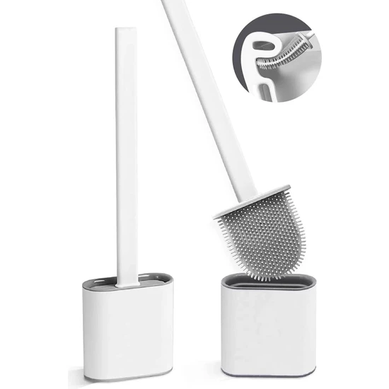 Reva Beyaz Renk Silikon Banyo Tuvalet Klozet Temizleme Fırçası ve Tutucu Wc Klozet Fırçası