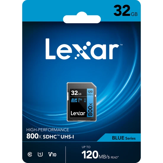Lexar 32GB 800X SDHC UHS-I 4K UHD V10 U1 C10 120MB/sn Hafiza Kart  (Blue Series)