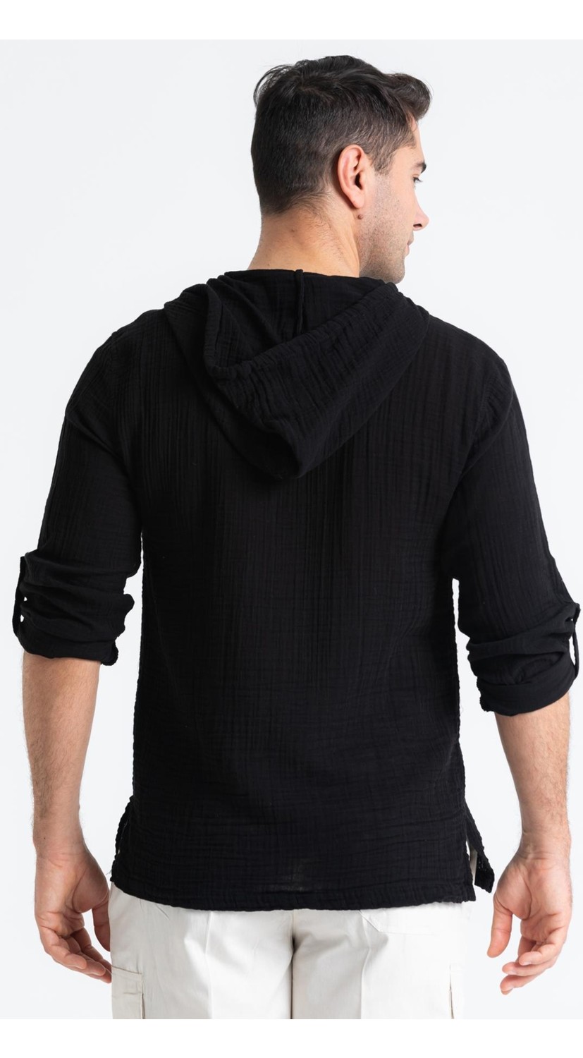 Eliş Şile Bezi Uzun Kol Erkek Kapüşonlu Yazlık Müslin Sweatshirt Beyaz Byz görsel 2