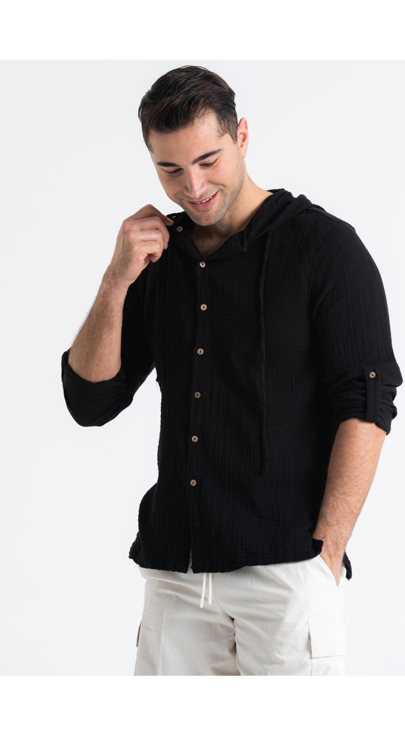 Eliş Şile Bezi Uzun Kol Erkek Kapüşonlu Yazlık Müslin Sweatshirt Beyaz Byz görsel 3