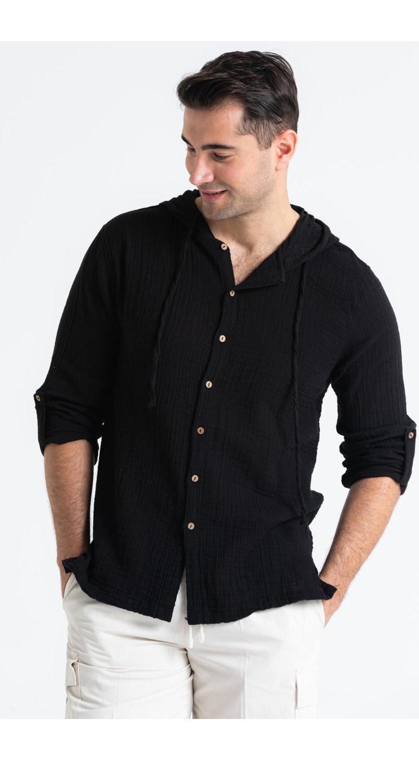 Eliş Şile Bezi Uzun Kol Erkek Kapüşonlu Yazlık Müslin Sweatshirt Beyaz Byz görsel 4