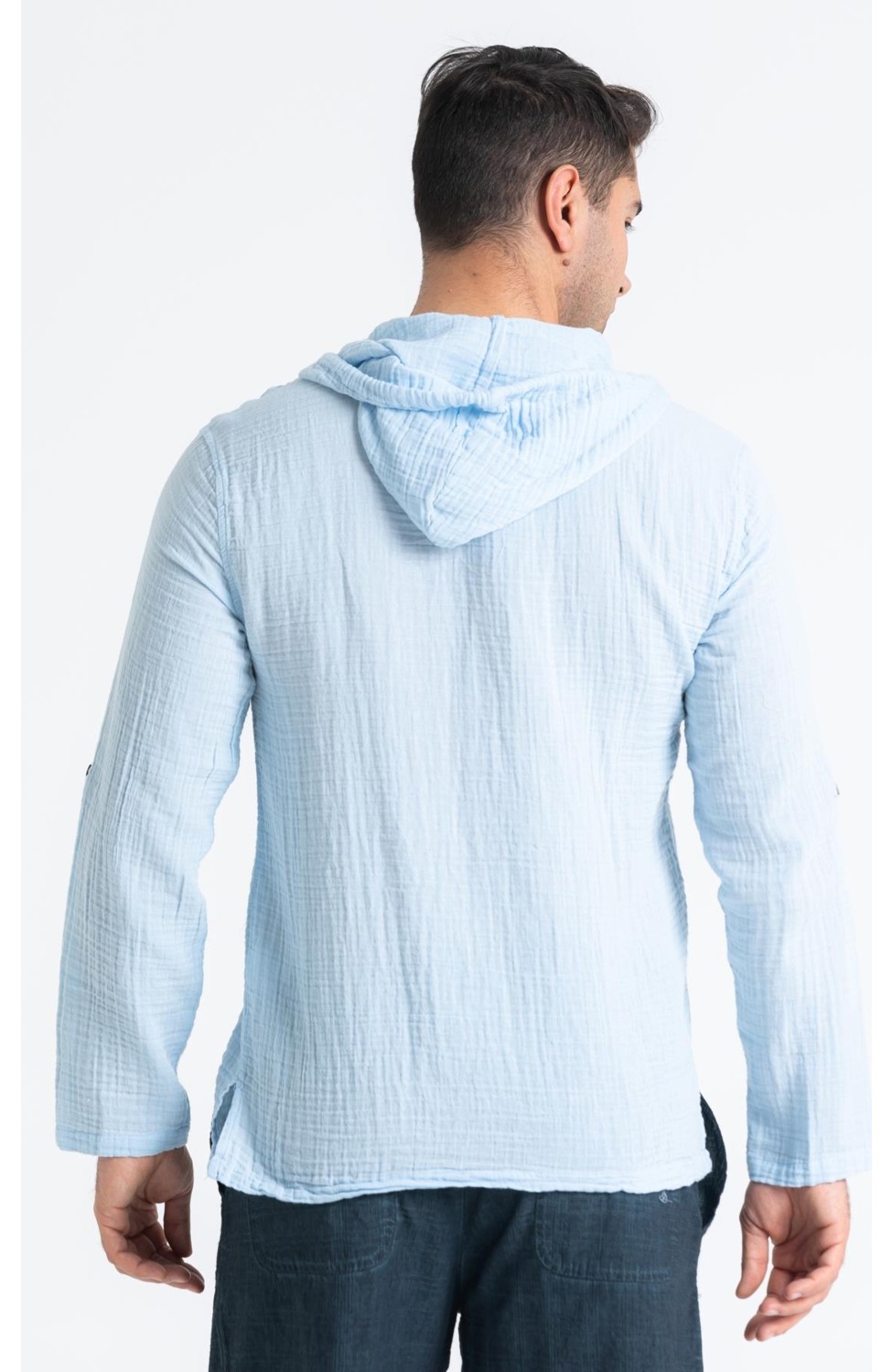 Eliş Şile Bezi Uzun Kol Erkek Kapüşonlu Yazlık Müslin Sweatshirt Beyaz Byz görsel 7