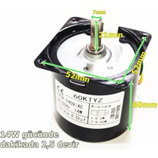 60KTYZ 14W 2,5Rpm Senkron Motor- Döner, Kuluçka, Kızartma, Buz Makineleri İçin