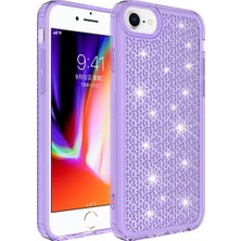 Case 4U Apple iPhone SE 2022 / SE 2020 / 8 / 7 / 6 Uyumlu Kılıf Köşe Korumalı Darbe Emici Airbagli Parlak Tasarımlı Snow Kapak Mor