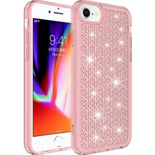 Case 4U Apple iPhone SE 2022 / SE 2020 / 8 / 7 / 6 Uyumlu Kılıf Köşe Korumalı Darbe Emici Airbagli Parlak Tasarımlı Snow Kapak Pembe