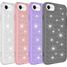 Case 4U Apple iPhone SE 2022 / SE 2020 / 8 / 7 / 6 Uyumlu Kılıf Köşe Korumalı Darbe Emici Airbagli Parlak Tasarımlı Snow Kapak Pembe