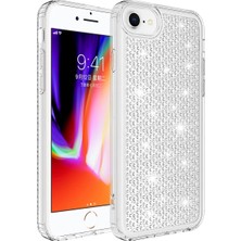 Case 4U Apple iPhone SE 2022 / SE 2020 / 8 / 7 / 6 Uyumlu Kılıf Köşe Korumalı Darbe Emici Airbagli Parlak Tasarımlı Snow Kapak Şeffaf