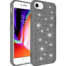 Case 4U Apple iPhone SE 2022 / SE 2020 / 8 / 7 / 6 Uyumlu Kılıf Köşe Korumalı Darbe Emici Airbagli Parlak Tasarımlı Snow Kapak Siyah