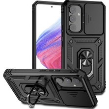 Case 4U Samsung Galaxy A14 Kılıf Kamera Korumalı Sürgülü Vega Yüzüklü Armor Military Tank Zırh Siyah