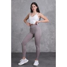 Kahverengi Kadın Yüksek Bel Toparlayıcılı Slim Fit Dar Paça Tayt