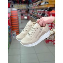 Konfores 1662 Anatomik Tabanlı Fermuarlı Bayan Sneakers Ayakkabı - NKT01662-BEJ-37