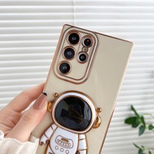 Cool-M Samsung Galaxy S23 Ultra Astronot Kickstand Elektroplum Tpu Telefon Kılıfı Çizgiye Döküm Anti Geri Kapak (Yurt Dışından)