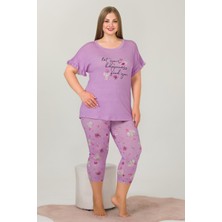 Quilling Lila Renk ve Çiçek Desenli Lady 10643 Battal Büyük Beden Kapri Pijama Takımı
