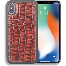 Guard Kahve Büyük Croco Desenli Deri Apple iPhone x / Xs Kılıfı