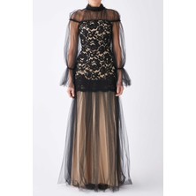 ROMAN Dantel Ve Tül Detaylı  Şifon Elbise Siyah K1911314_001