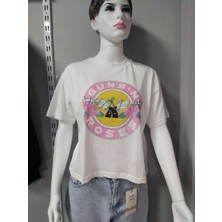 keyymod Ekru Guns Roses Baskı Tişört