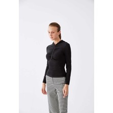 ROMAN Kapüşonlu Fermuar Detaylı  Bluz Siyah K2213041_001