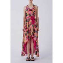 ROMAN Kruvaze Empirme Desen Uzun Elbise Standart Renk Y2111517_089