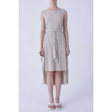 ROMAN Askılı Asimetrik Çizgili  Uzun Elbise Bej Y2111123_024