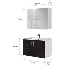 Trio Modül Asmira Banyo Dolabı - 82 cm - 2'li Set - Siyah