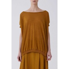 ROMAN Kısa Kol Bol Kalıp Kadın Tişört Hardal Y2154917_026