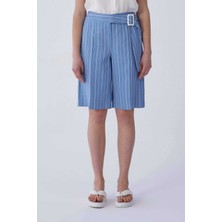 ROMAN Mavi Çizgili Kadın Bermuda Mavi - Beyaz Y2112051_394