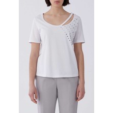 ROMAN Kısa Kol Ön Detaylı Taş Baskılı Tişört Optik Beyaz Y2154908_397