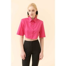 ROMAN Crop Poplin Kadın Gömlek Fuşya Y2313538_003